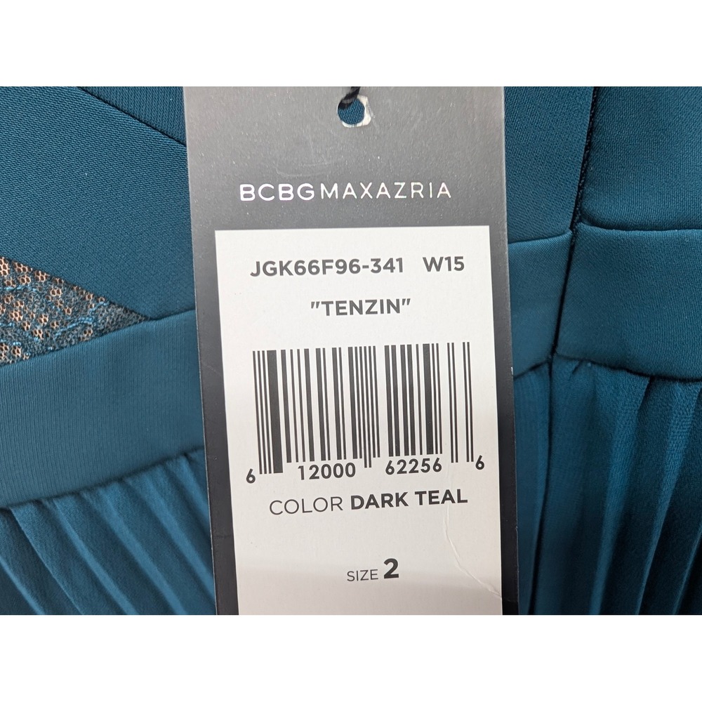 BCBGMAXAZRIA Tenzin Lace Pleated Cocktail Mini Dress Dark Teal Size 2 Party NWT - Picture 9 of 12